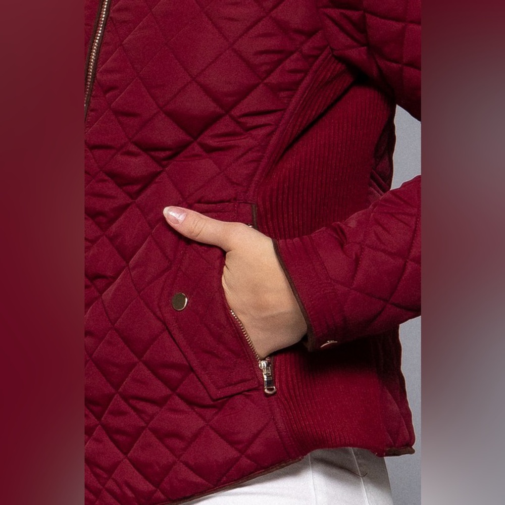 Suede Pipping Rib Quilted Padding Jacket - Picture 5 of 6